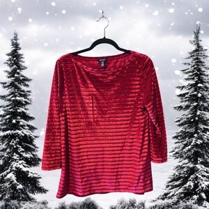 Jones New York Red Velour Striped Top